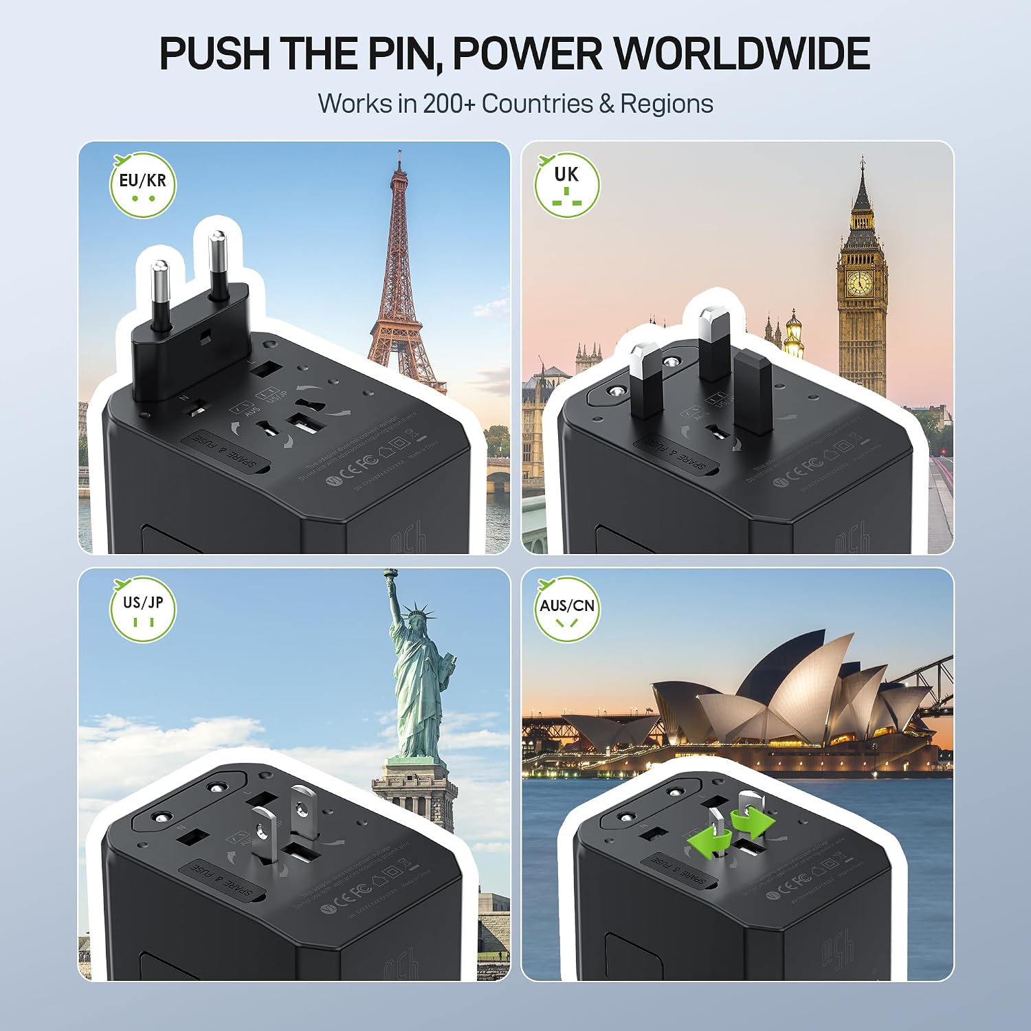 EPICKA 45W Universal Travel Adapter PD&QC, 1AC/4USB-C/1USB-A | Travel Plug Adapter for EU/US/UK/AUS, Fast Charging for Multi-Device, Not A Voltage Converter, TA-105S - Image 4