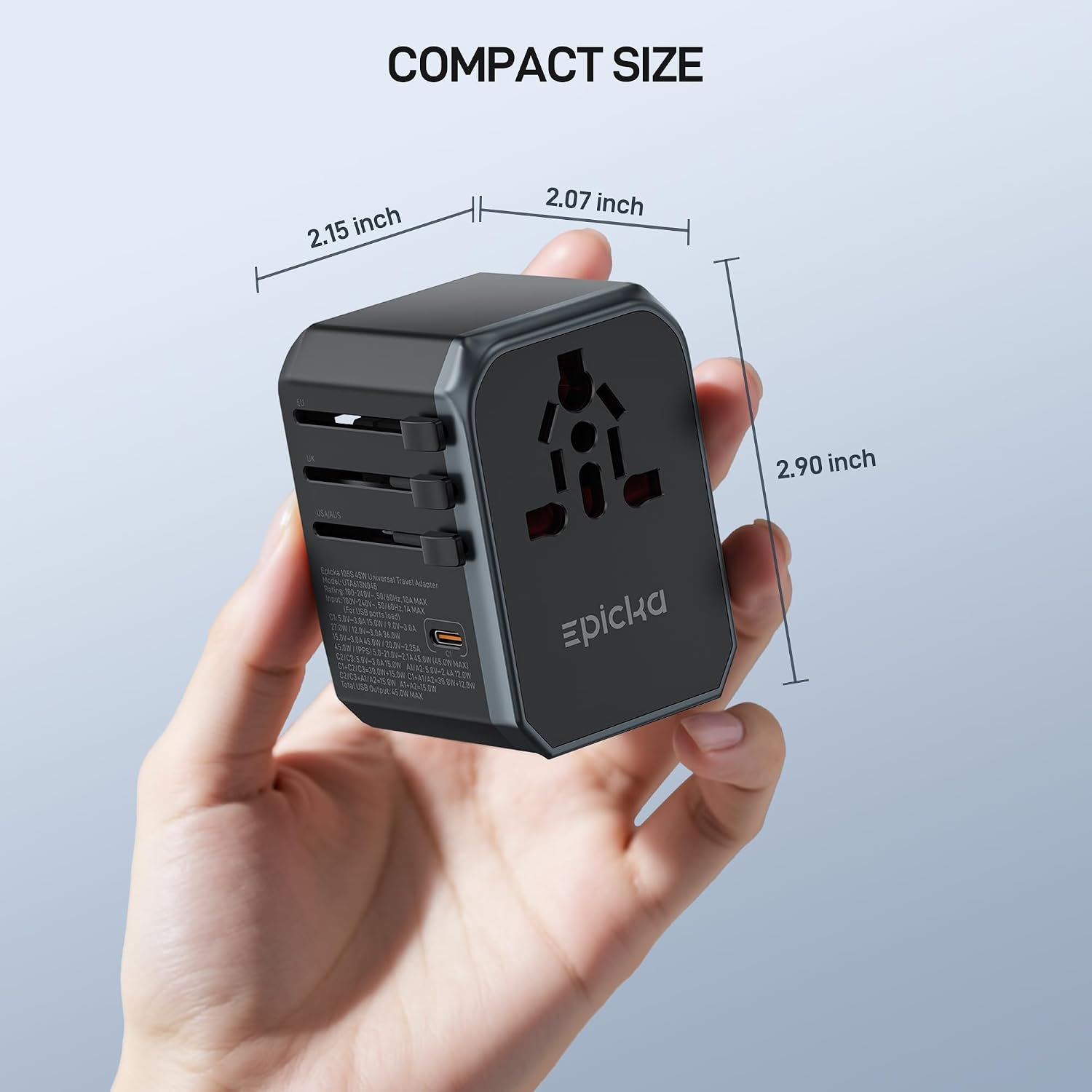EPICKA 45W Universal Travel Adapter PD&QC, 1AC/4USB-C/1USB-A | Travel Plug Adapter for EU/US/UK/AUS, Fast Charging for Multi-Device, Not A Voltage Converter, TA-105S - Image 6