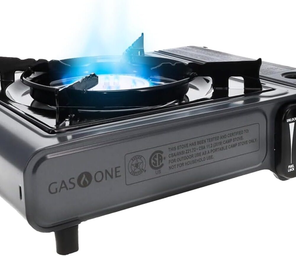 Gas One Portable Butane Camping Stove with Case: Automatic Ignition, Precise Heat Control - Camping & Tailgating and Outdoor Cooking
